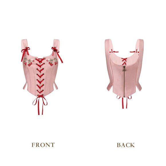 NWT Lace Made Wild Strawberry Paradise Corset Pink Red Embroidered Size Large - Picture 2 of 6